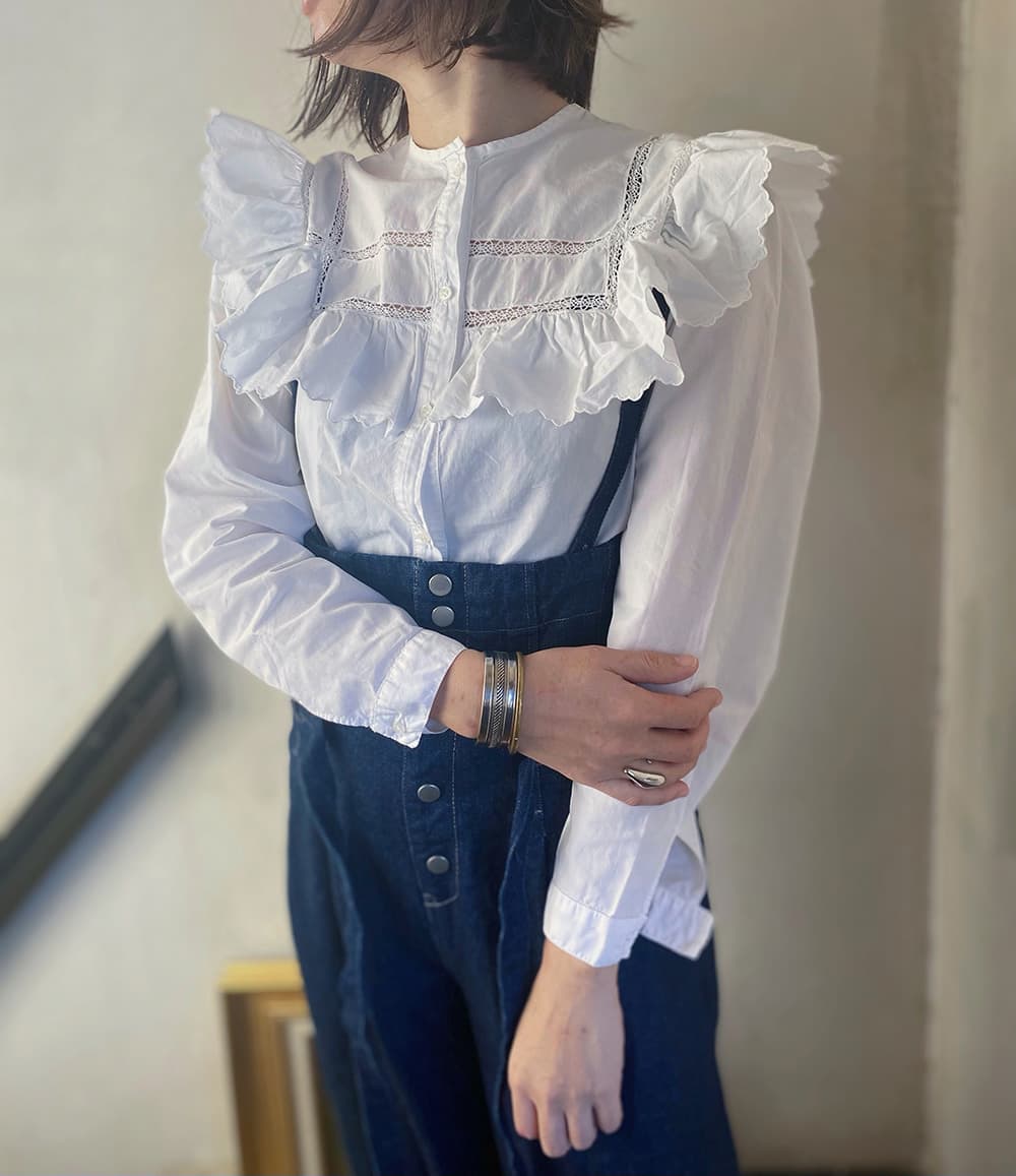 フランスアンティークブラウスフリルレースブラウス