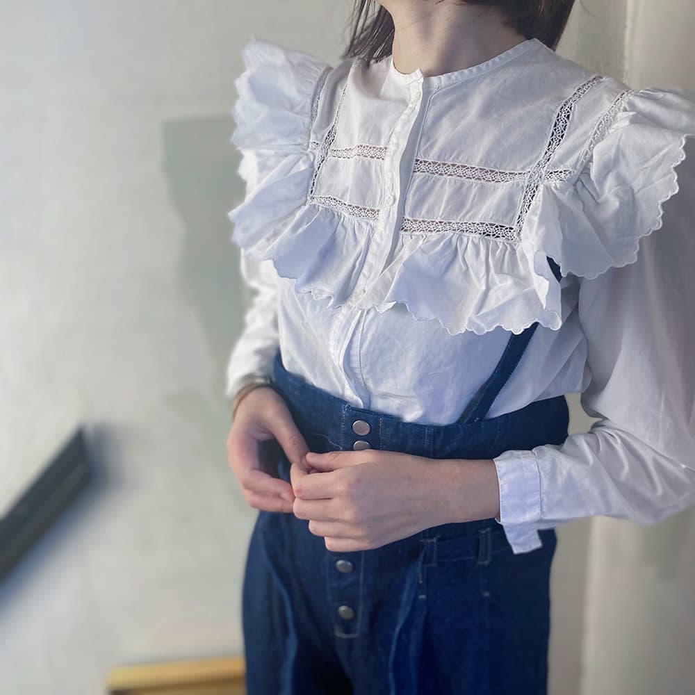 フランスアンティークブラウスフリルレースブラウス