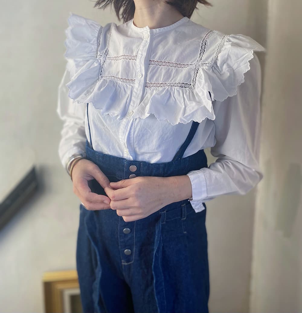 フランスアンティークブラウスフリルレースブラウス