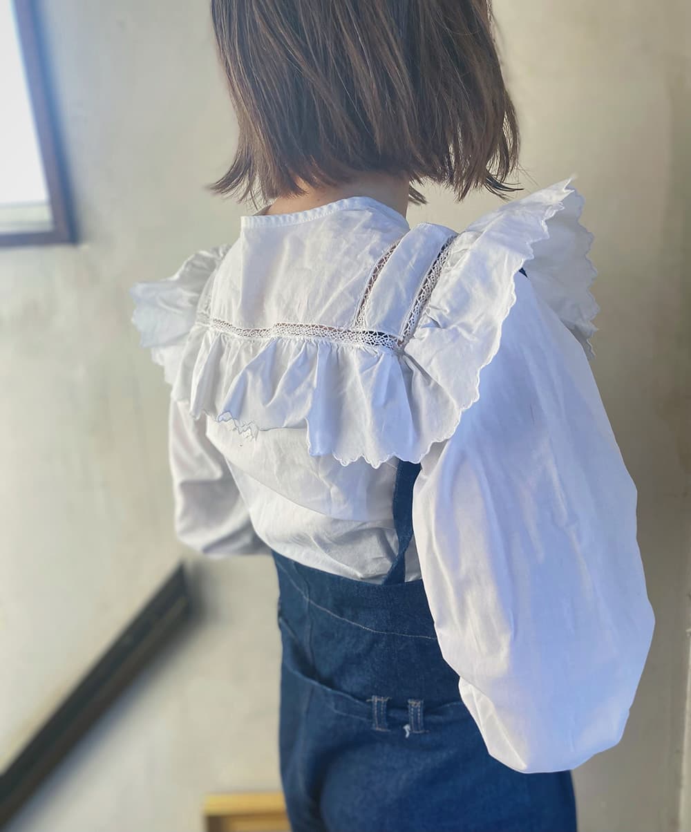 フランスアンティークブラウスフリルレースブラウス