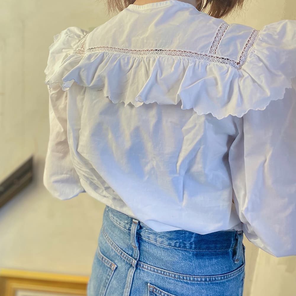 フランスアンティークブラウスフリルレースブラウス