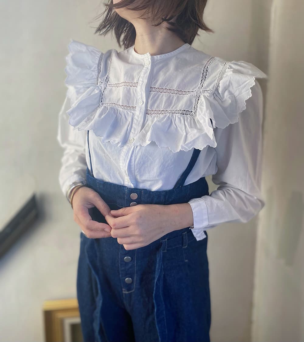 フランスアンティークブラウスフリルレースブラウス