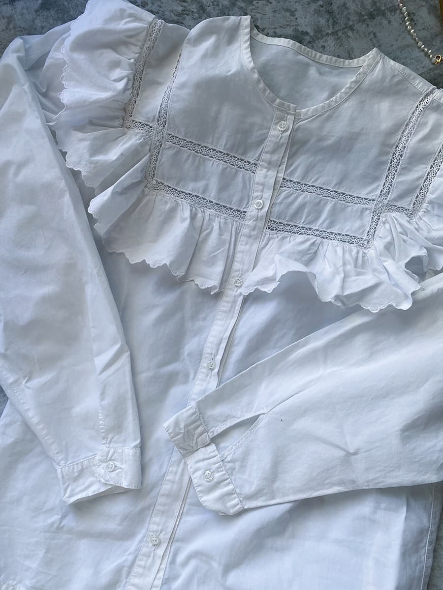 フランスアンティークブラウスフリルレースブラウス