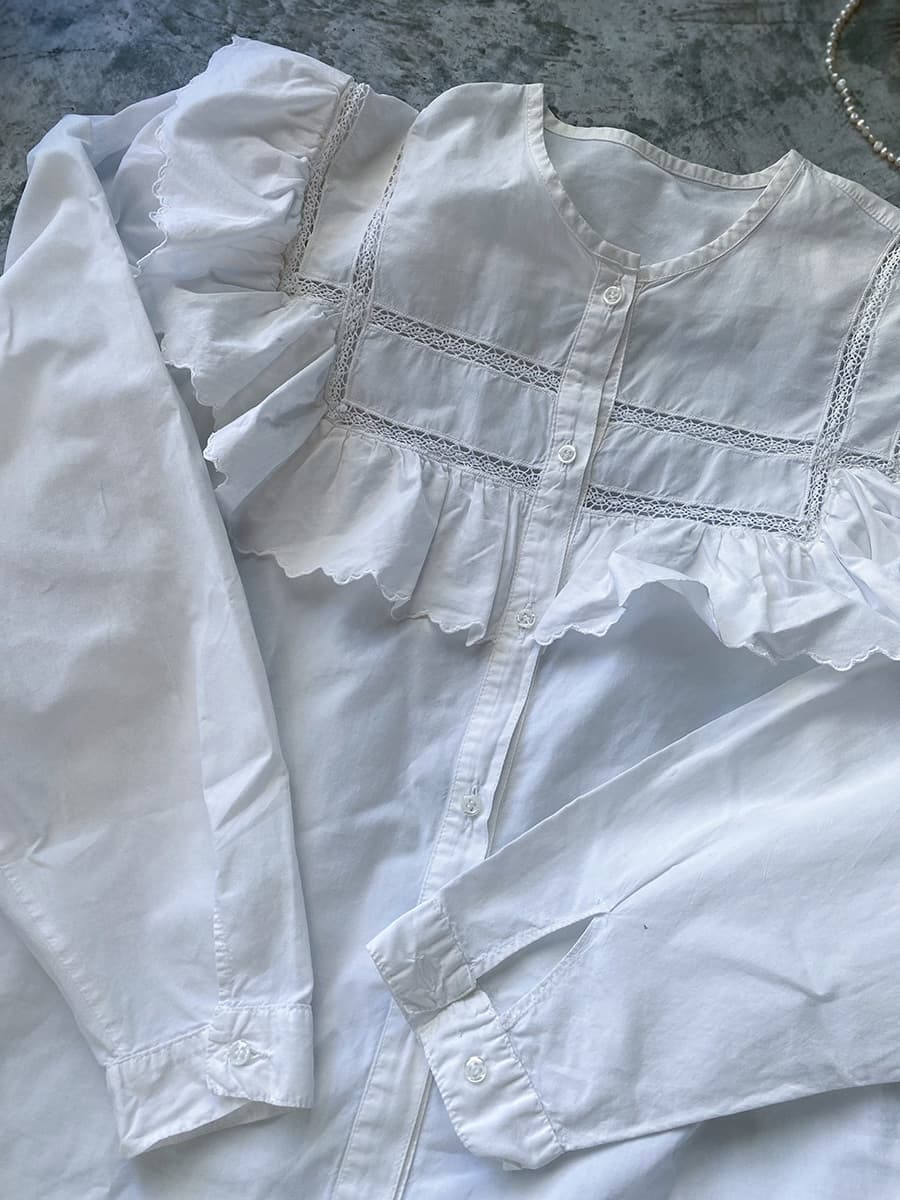 フランスアンティークブラウスフリルレースブラウス