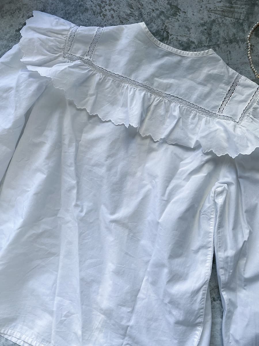 フランスアンティークブラウスフリルレースブラウス