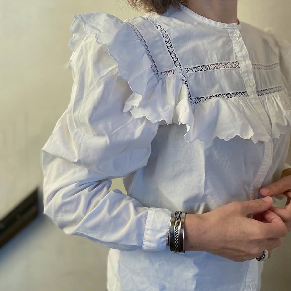 フランスアンティークブラウスフリルレースブラウス