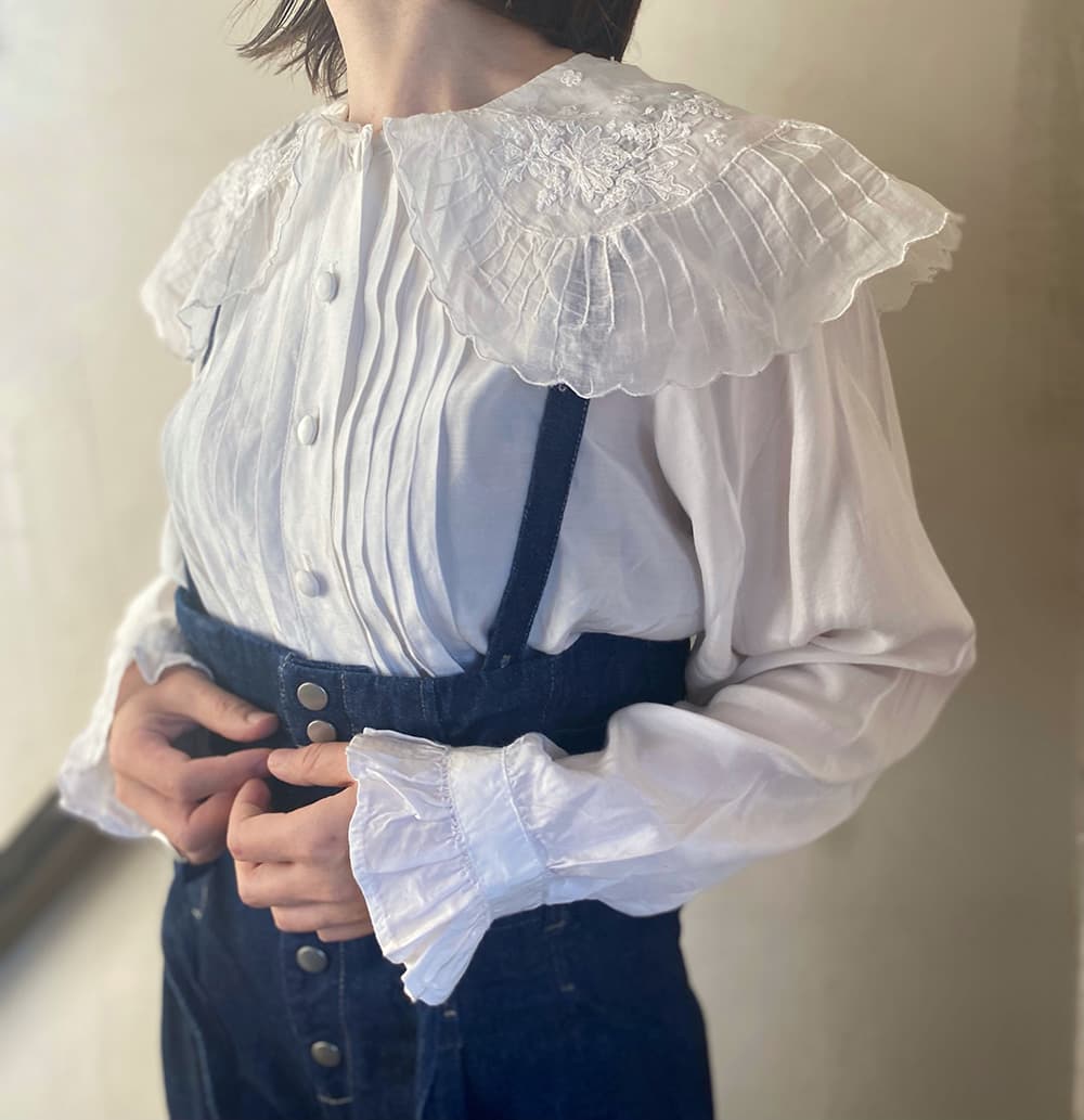 フランスアンティークブラウスフリルレースブラウス