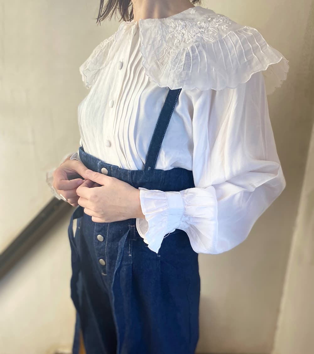 フランスアンティークブラウスフリルレースブラウス