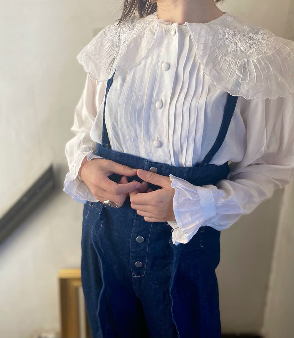 フランスアンティークブラウスフリルレースブラウス