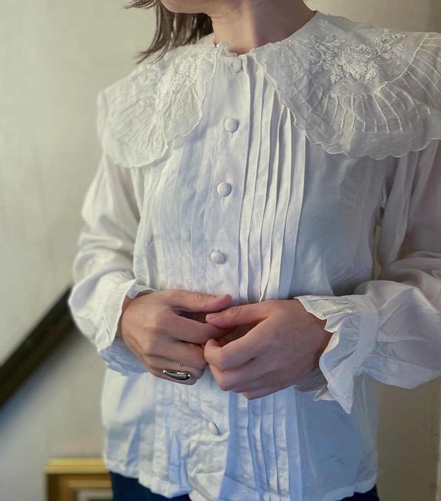 フランスアンティークブラウスフリルレースブラウス