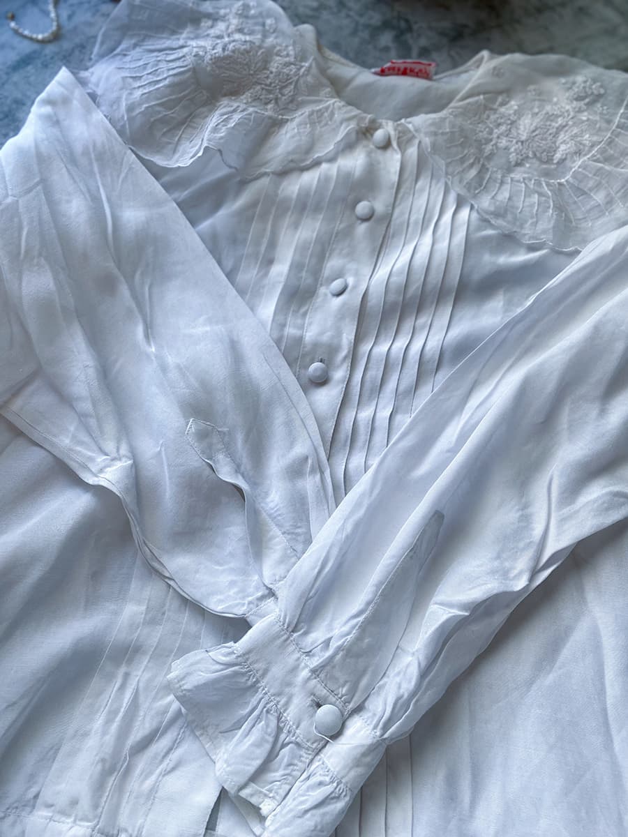 フランスアンティークブラウスフリルレースブラウス