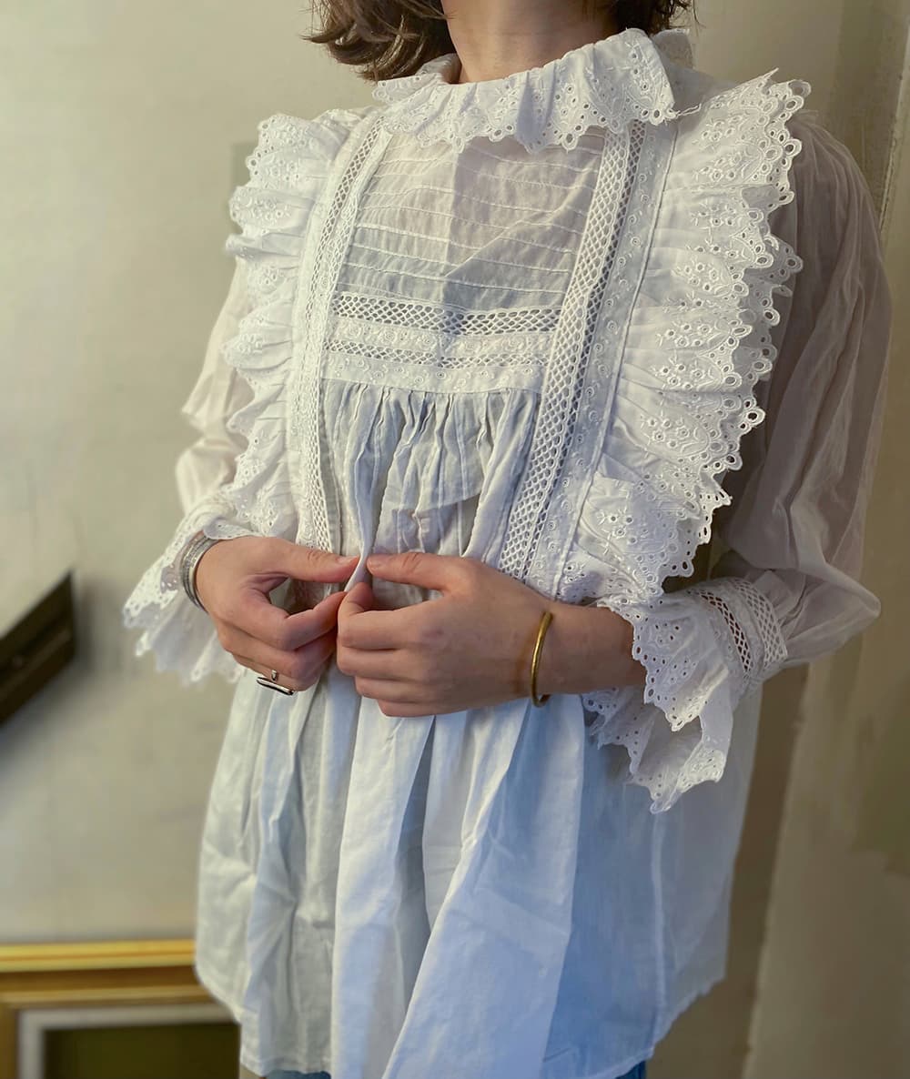フランスアンティークブラウスフリルレースブラウス