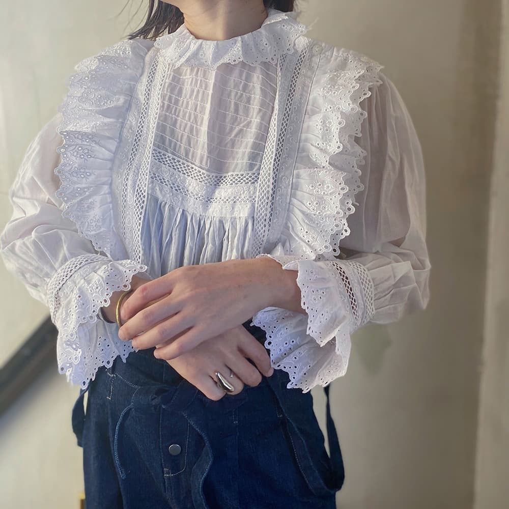 フランスアンティークブラウスフリルレースブラウス