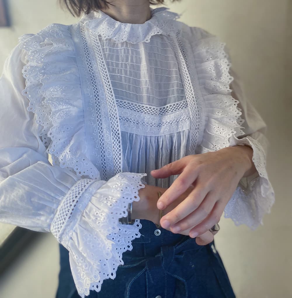 フランスアンティークブラウスフリルレースブラウス