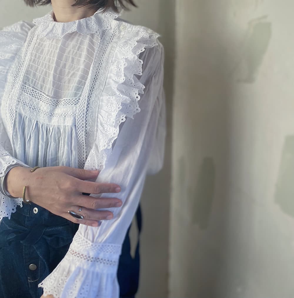 フランスアンティークブラウスフリルレースブラウス