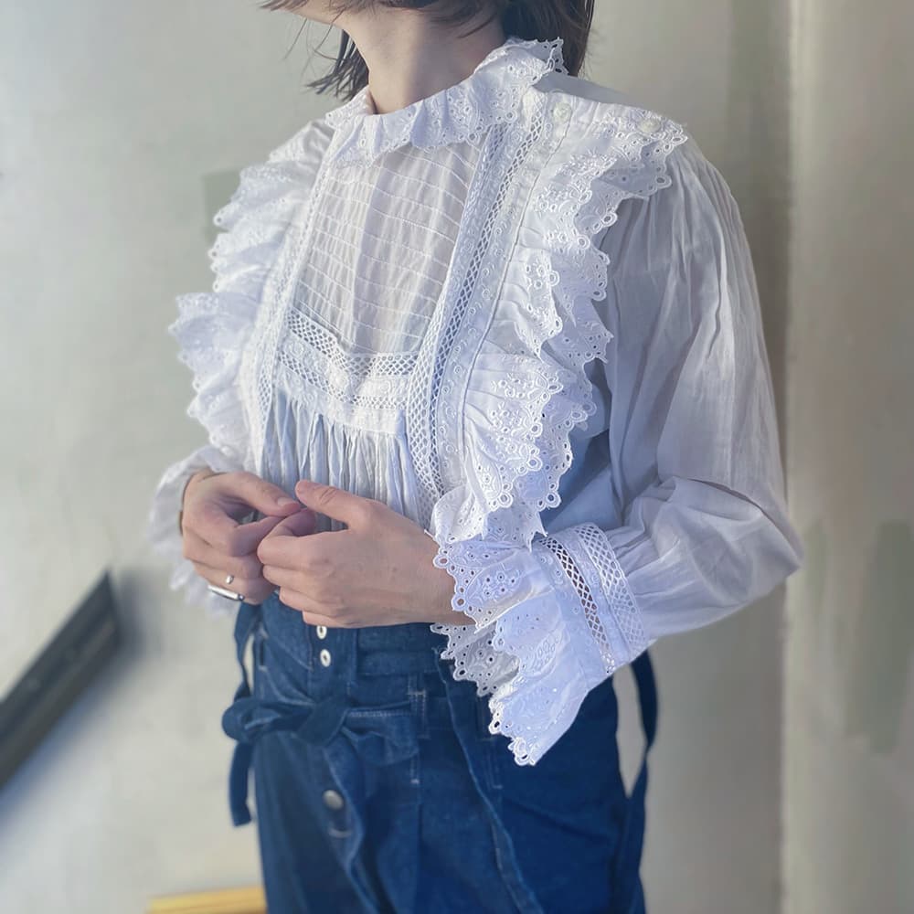 フランスアンティークブラウスフリルレースブラウス