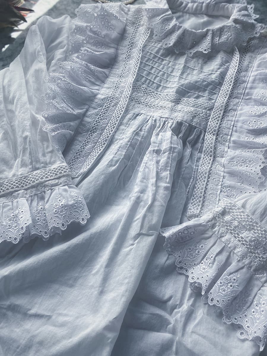 フランスアンティークブラウスフリルレースブラウス