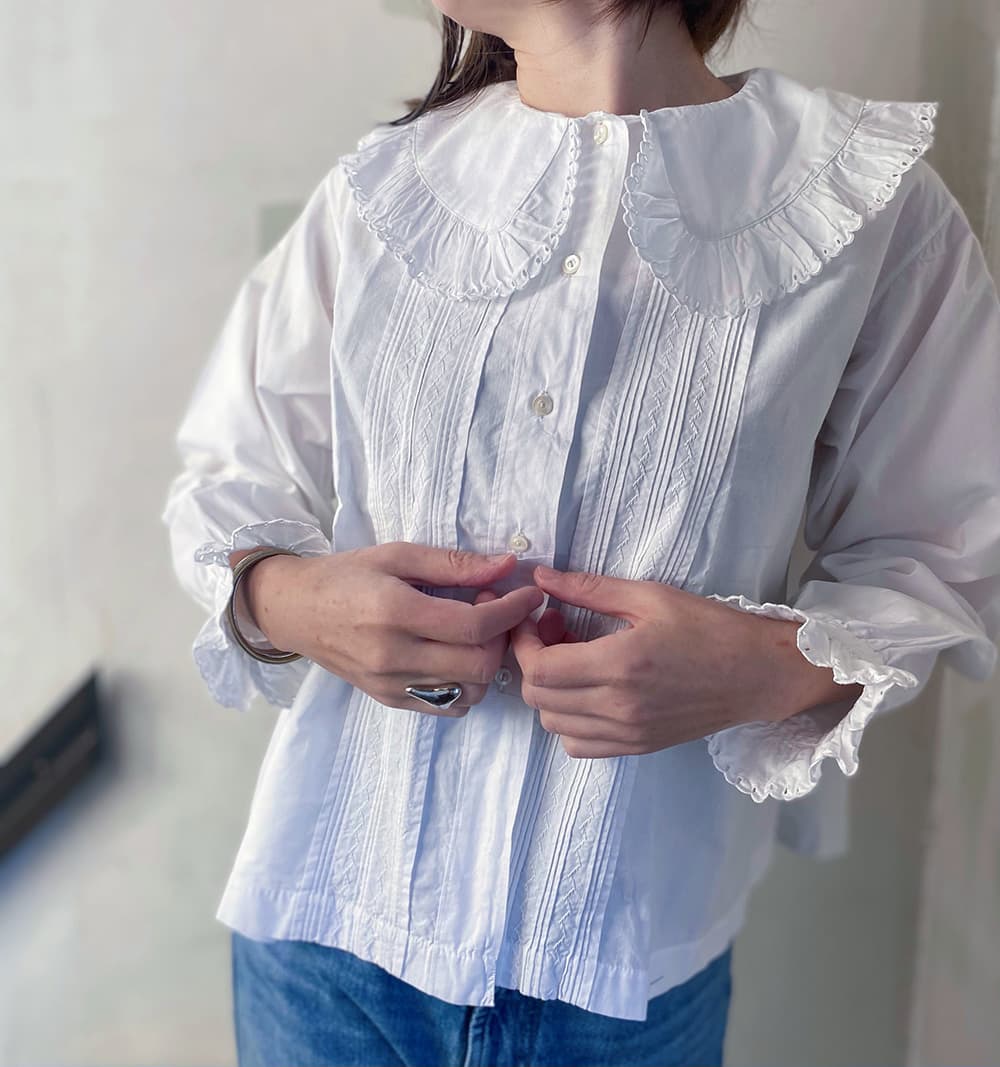 フランスアンティークブラウスフリルレースブラウス