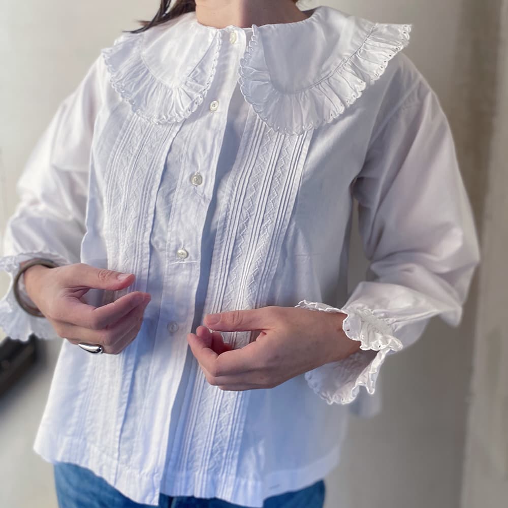 フランスアンティークブラウスフリルレースブラウス