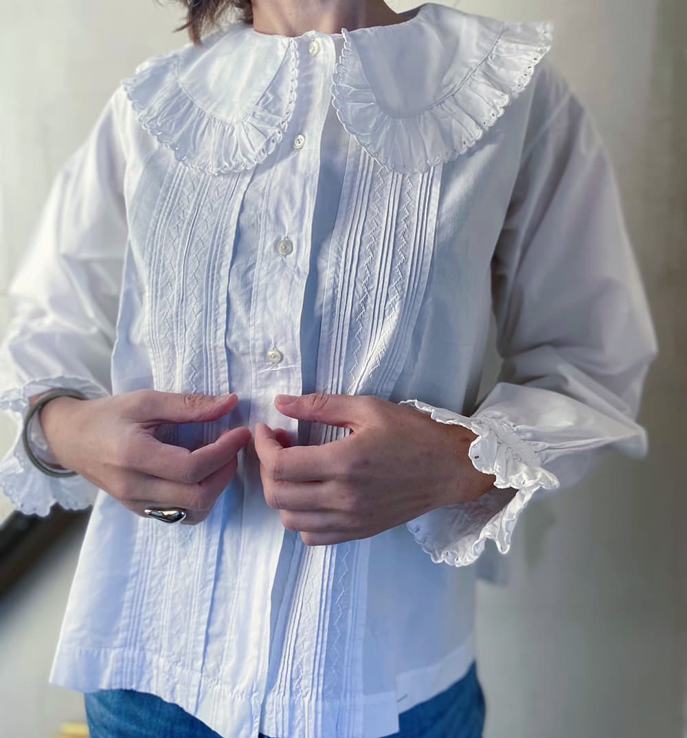 フランスアンティークブラウスフリルレースブラウス