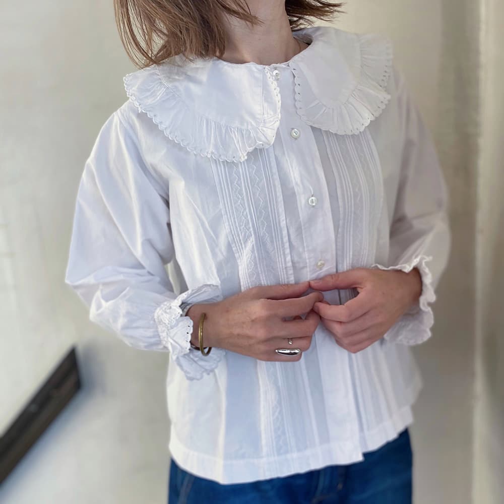 フランスアンティークブラウスフリルレースブラウス