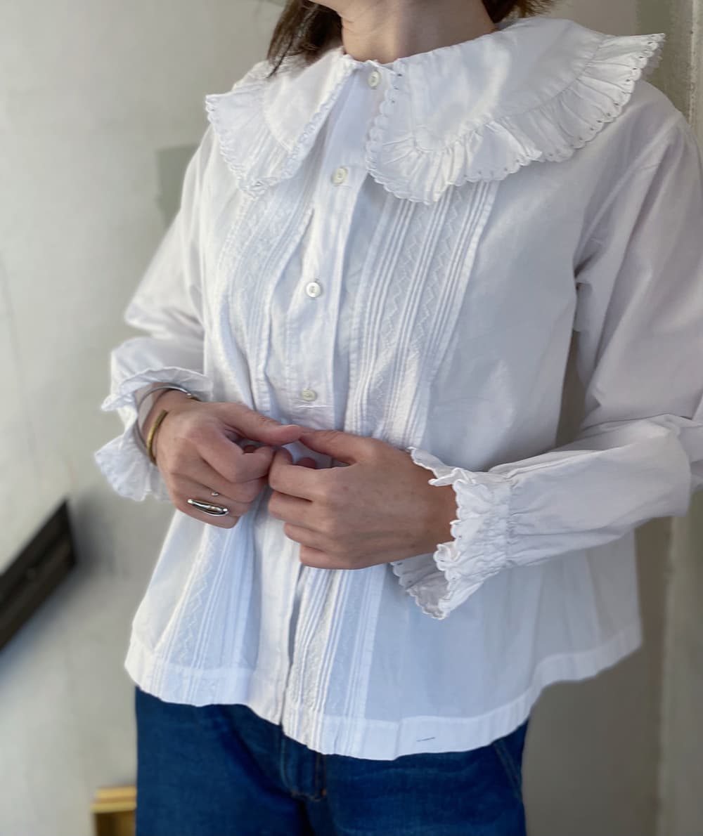 フランスアンティークブラウスフリルレースブラウス