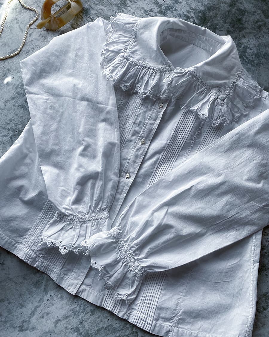 FrenchAntiquecottonblouseフランスアンティークブラウスフリルレースブラウス