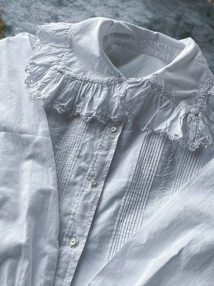 FrenchAntiquecottonblouseフランスアンティークブラウスフリルレースブラウス
