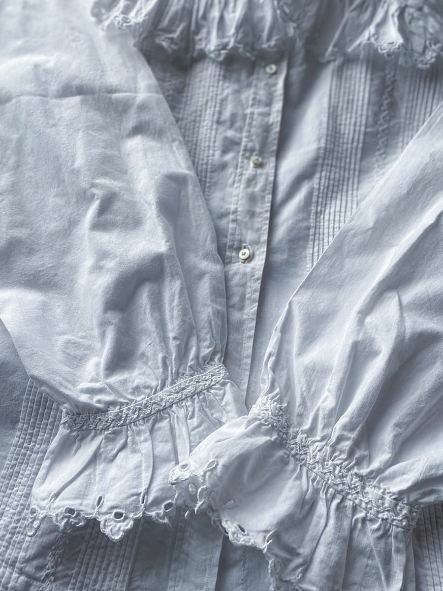 FrenchAntiquecottonblouseフランスアンティークブラウスフリルレースブラウス