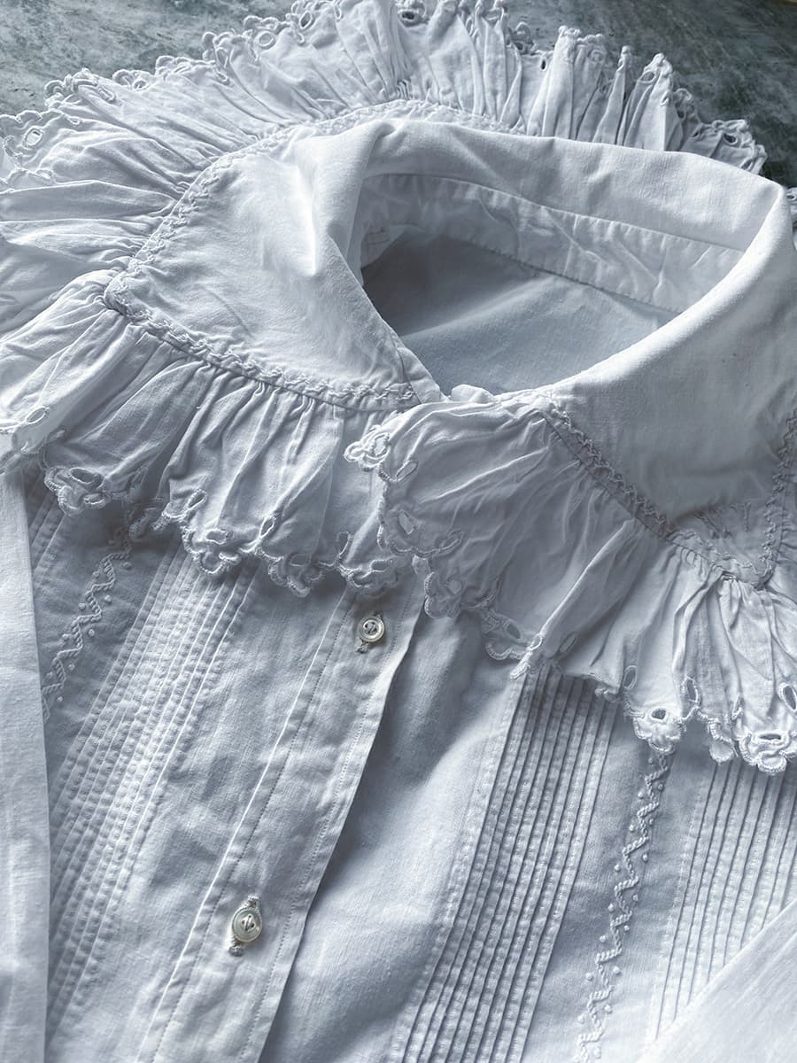 FrenchAntiquecottonblouseフランスアンティークブラウスフリルレースブラウス