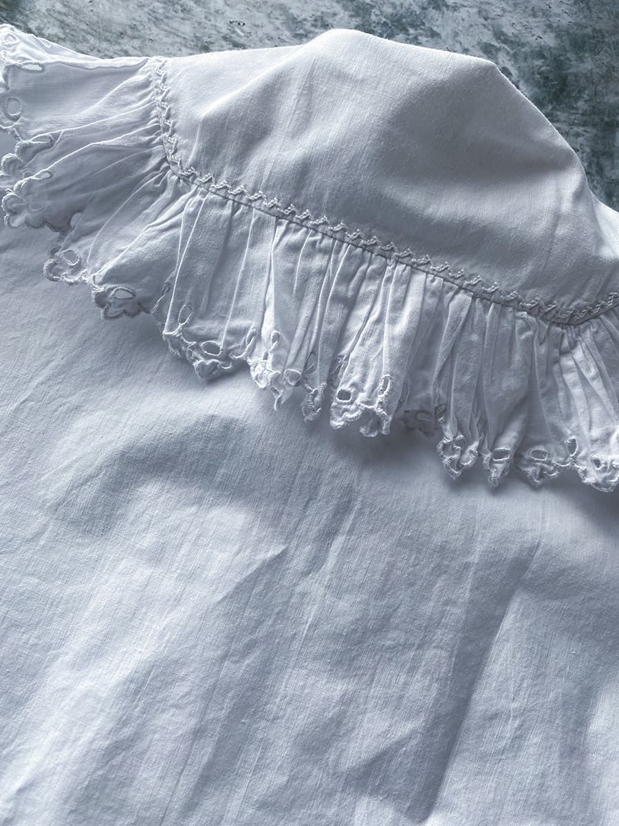 Frenchantiquecottonblouseフランスアンティークブラウスフリルレースブラウス