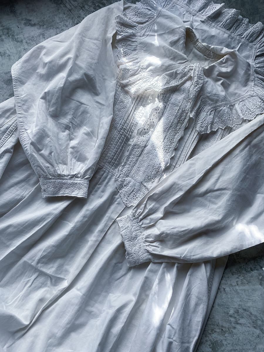 フランスアンティークナイトドレスアンティークワンピースエドワーディアンヴィクトリアンAntiqueFrenchEdwardianNightDress