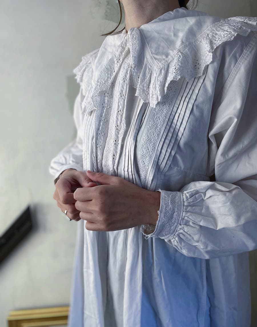 フランスアンティークナイトドレスアンティークワンピースエドワーディアンヴィクトリアンAntiqueFrenchEdwardianNightDress