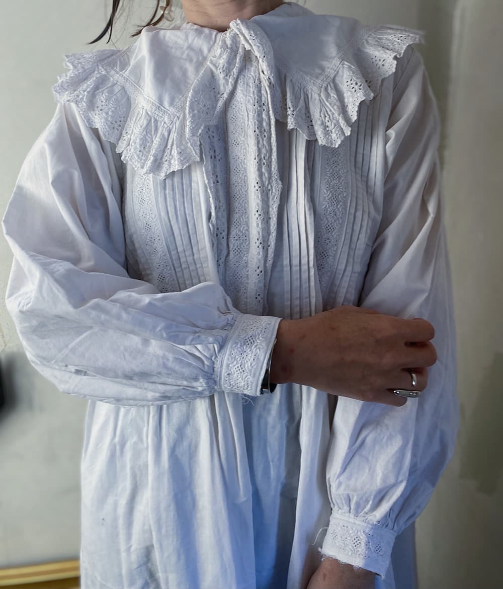 フランスアンティークナイトドレスアンティークワンピースエドワーディアンヴィクトリアンAntiqueFrenchEdwardianNightDress