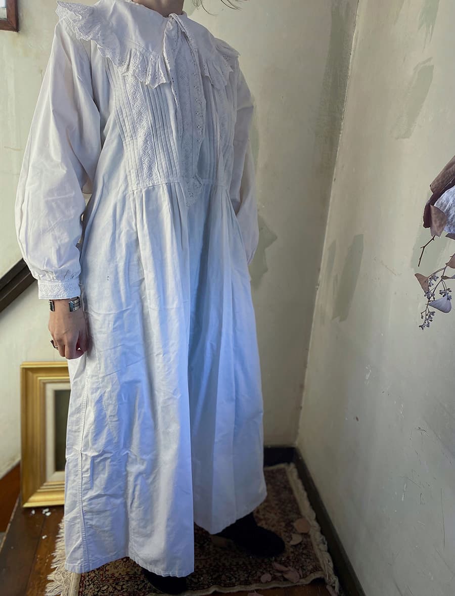 フランスアンティークナイトドレスアンティークワンピースエドワーディアンヴィクトリアンAntiqueFrenchEdwardianNightDress