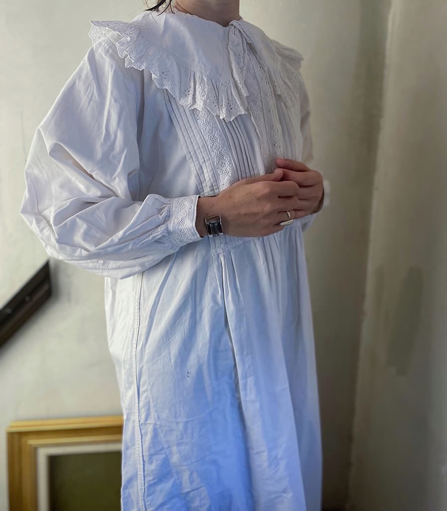 フランスアンティークナイトドレスアンティークワンピースエドワーディアンヴィクトリアンAntiqueFrenchEdwardianNightDress