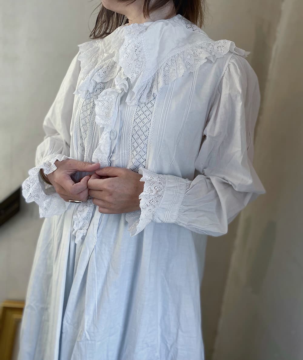 フランスアンティークナイトドレスアンティークワンピースエドワーディアンヴィクトリアンAntiqueFrenchEdwardianNightDress