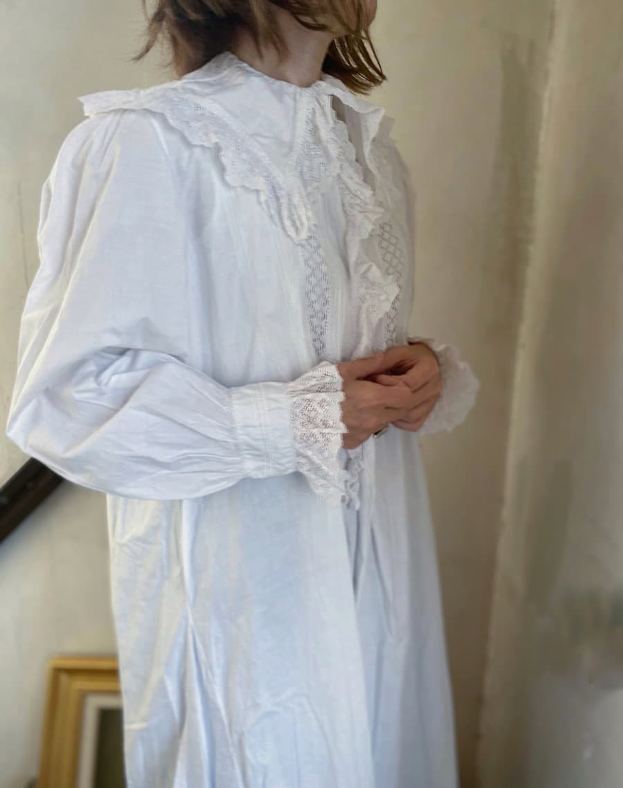 フランスアンティークナイトドレスアンティークワンピースエドワーディアンヴィクトリアンAntiqueFrenchEdwardianNightDress