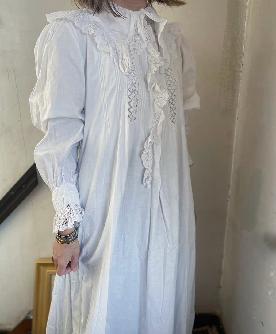 フランスアンティークナイトドレスアンティークワンピースエドワーディアンヴィクトリアンAntiqueFrenchEdwardianNightDress