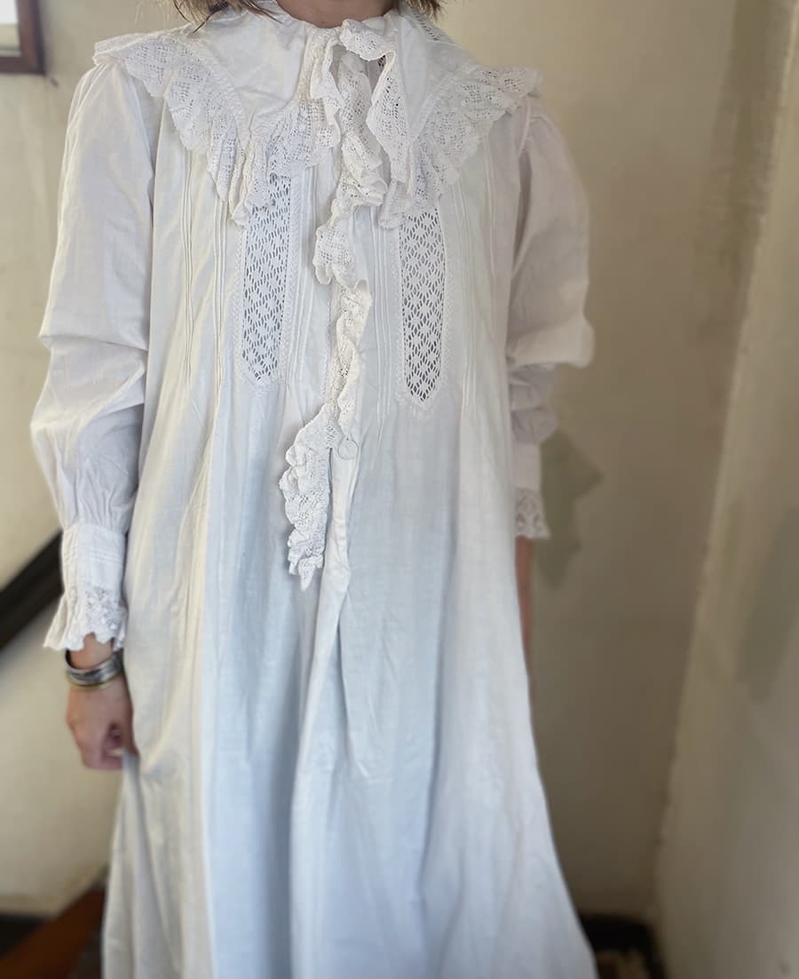 フランスアンティークナイトドレスアンティークワンピースエドワーディアンヴィクトリアンAntiqueFrenchEdwardianNightDress