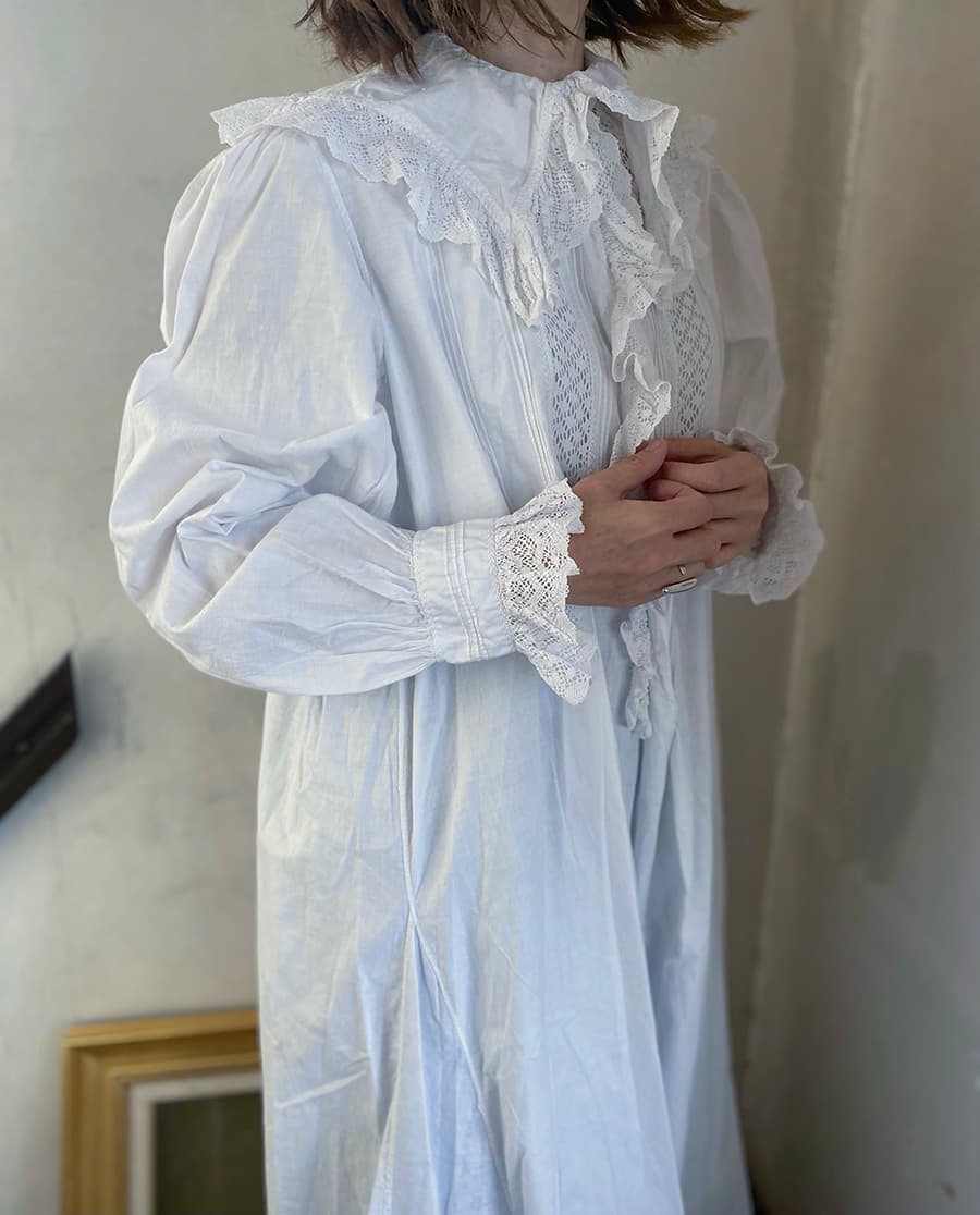 フランスアンティークナイトドレスアンティークワンピースエドワーディアンヴィクトリアンAntiqueFrenchEdwardianNightDress