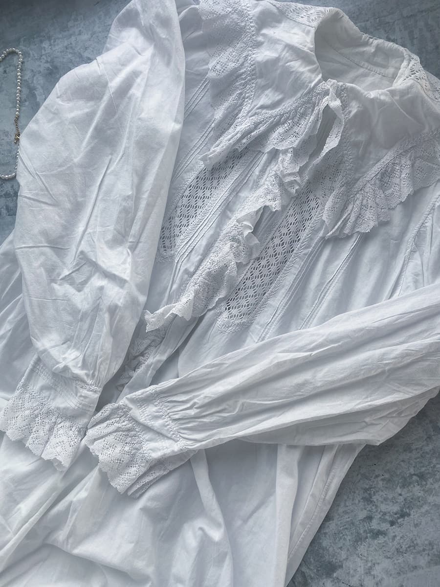 フランスアンティークナイトドレスアンティークワンピースエドワーディアンヴィクトリアンAntiqueFrenchEdwardianNightDress