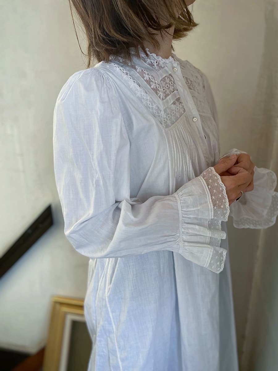 フランスアンティークナイトドレスアンティークワンピースエドワーディアンヴィクトリアンAntiqueFrenchEdwardianNightDress
