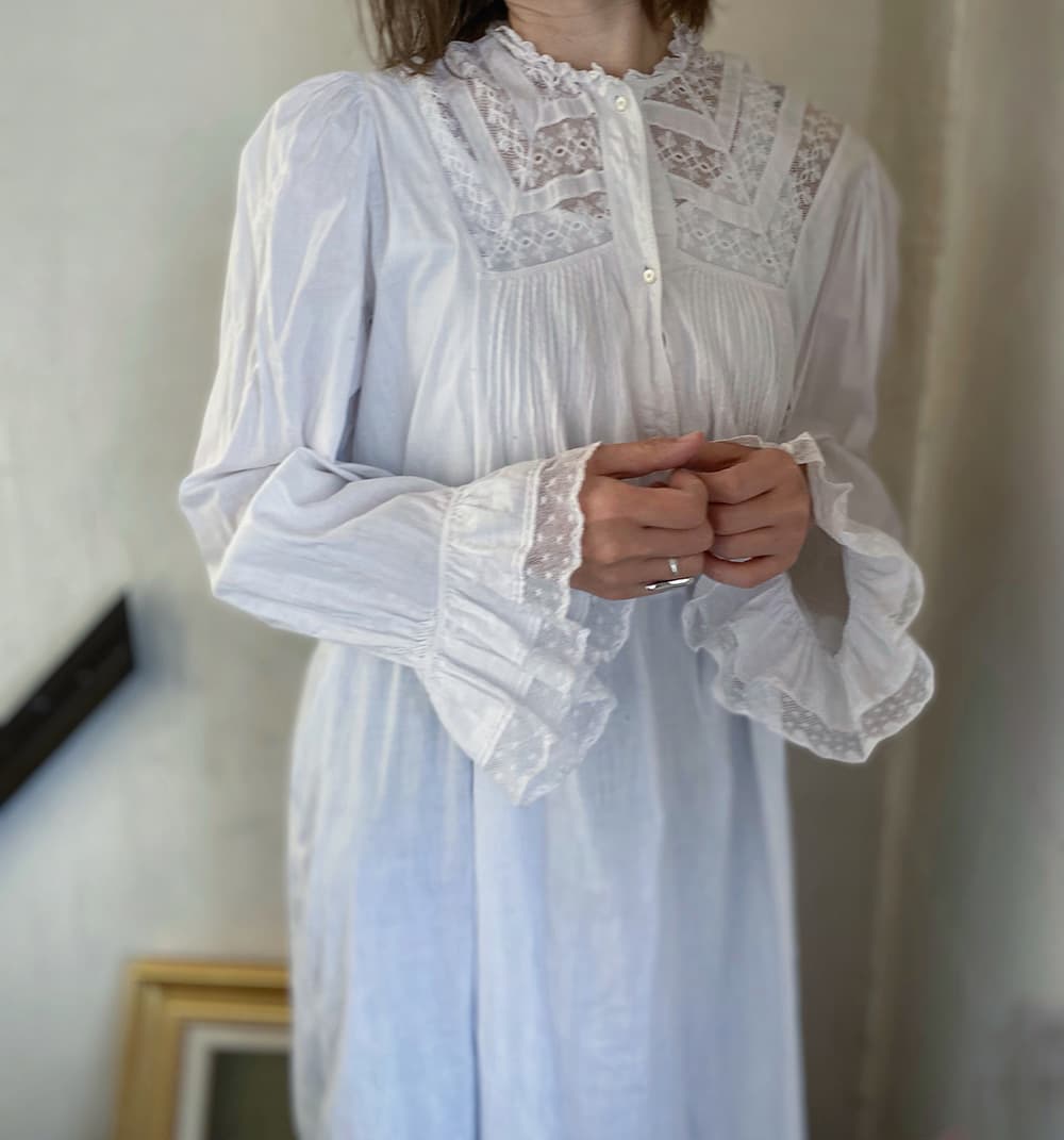 フランスアンティークナイトドレスアンティークワンピースエドワーディアンヴィクトリアンAntiqueFrenchEdwardianNightDress