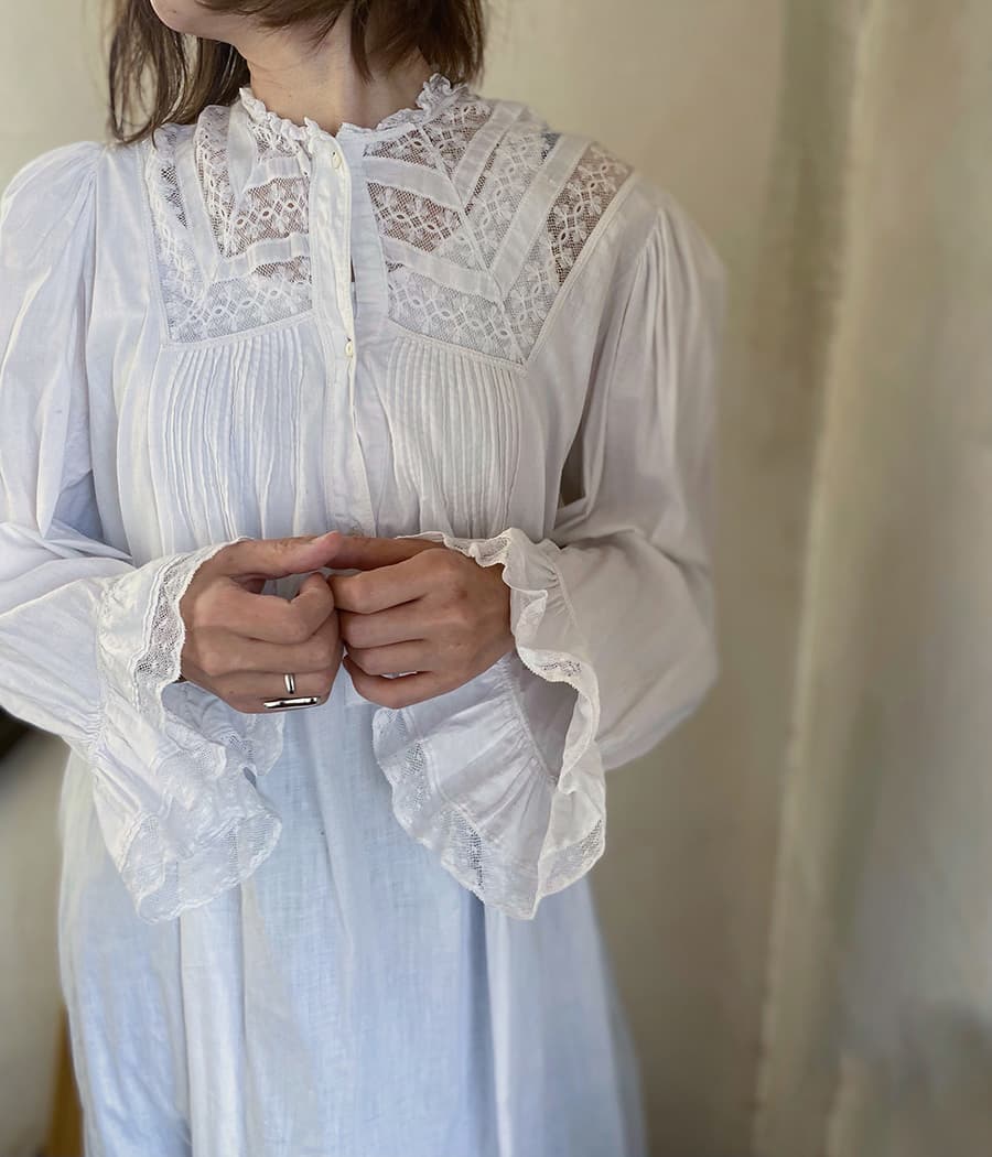 フランスアンティークナイトドレスアンティークワンピースエドワーディアンヴィクトリアンAntiqueFrenchEdwardianNightDress