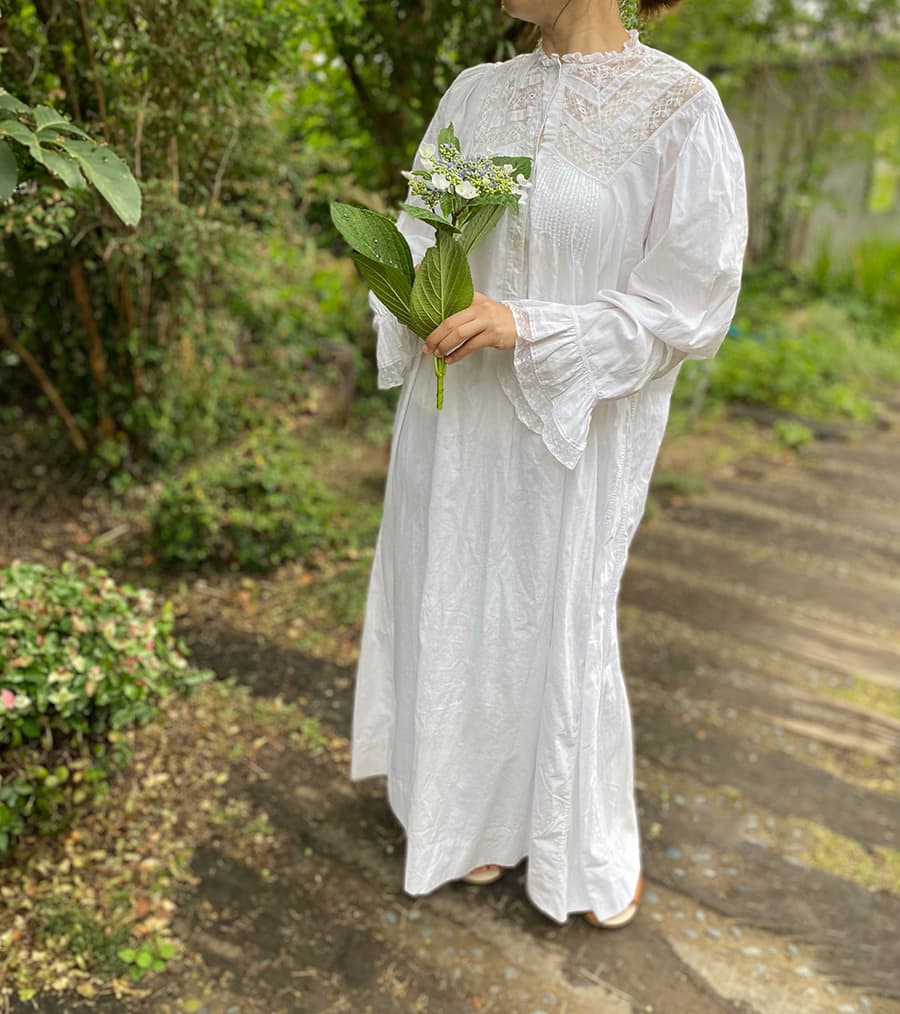 フランスアンティークナイトドレスアンティークワンピースエドワーディアンヴィクトリアンAntiqueFrenchEdwardianNightDress