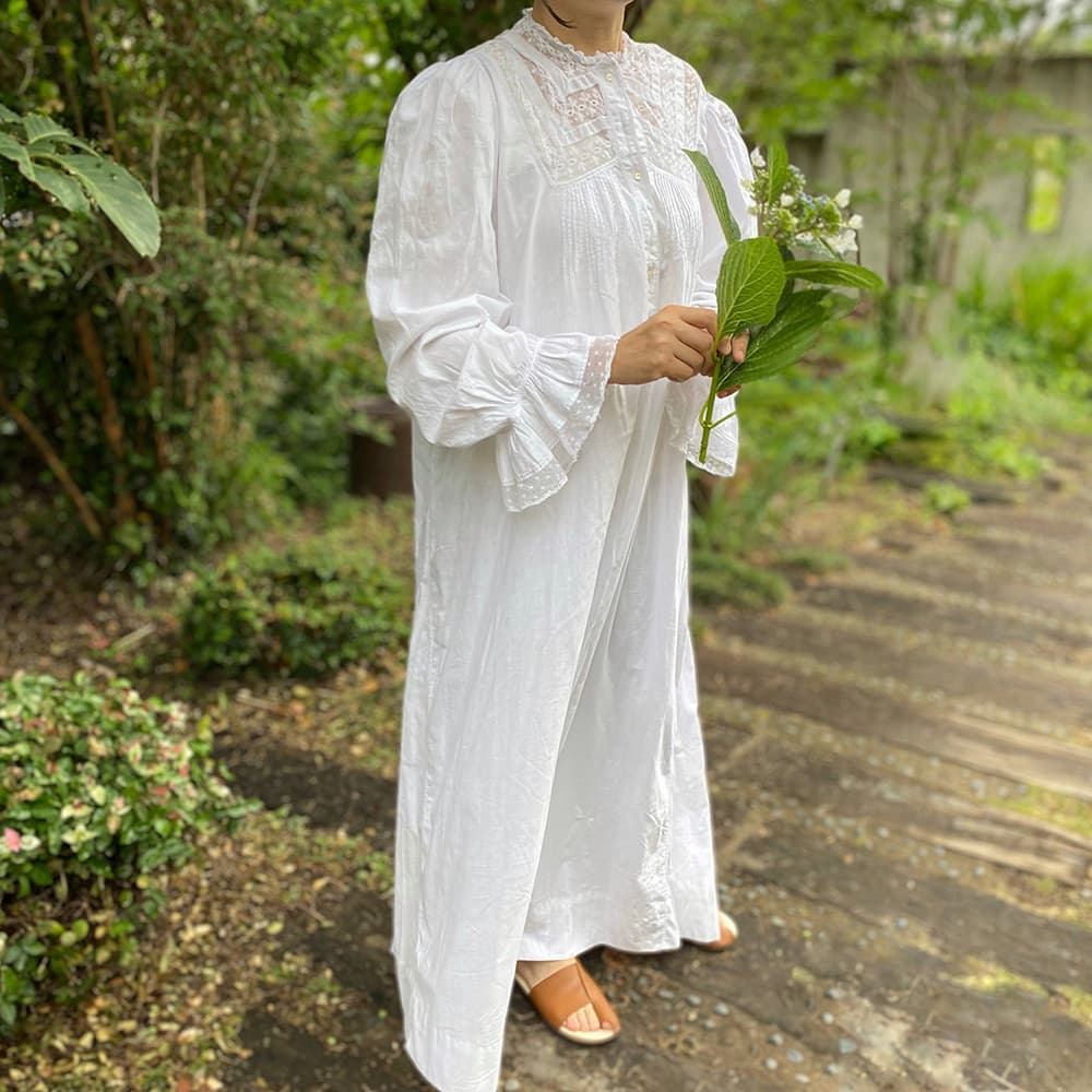 フランスアンティークナイトドレスアンティークワンピースエドワーディアンヴィクトリアンAntiqueFrenchEdwardianNightDress