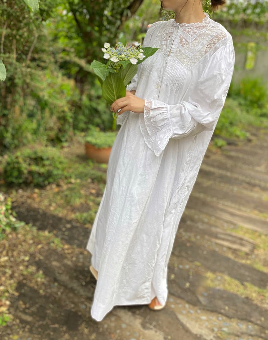 フランスアンティークナイトドレスアンティークワンピースエドワーディアンヴィクトリアンAntiqueFrenchEdwardianNightDress