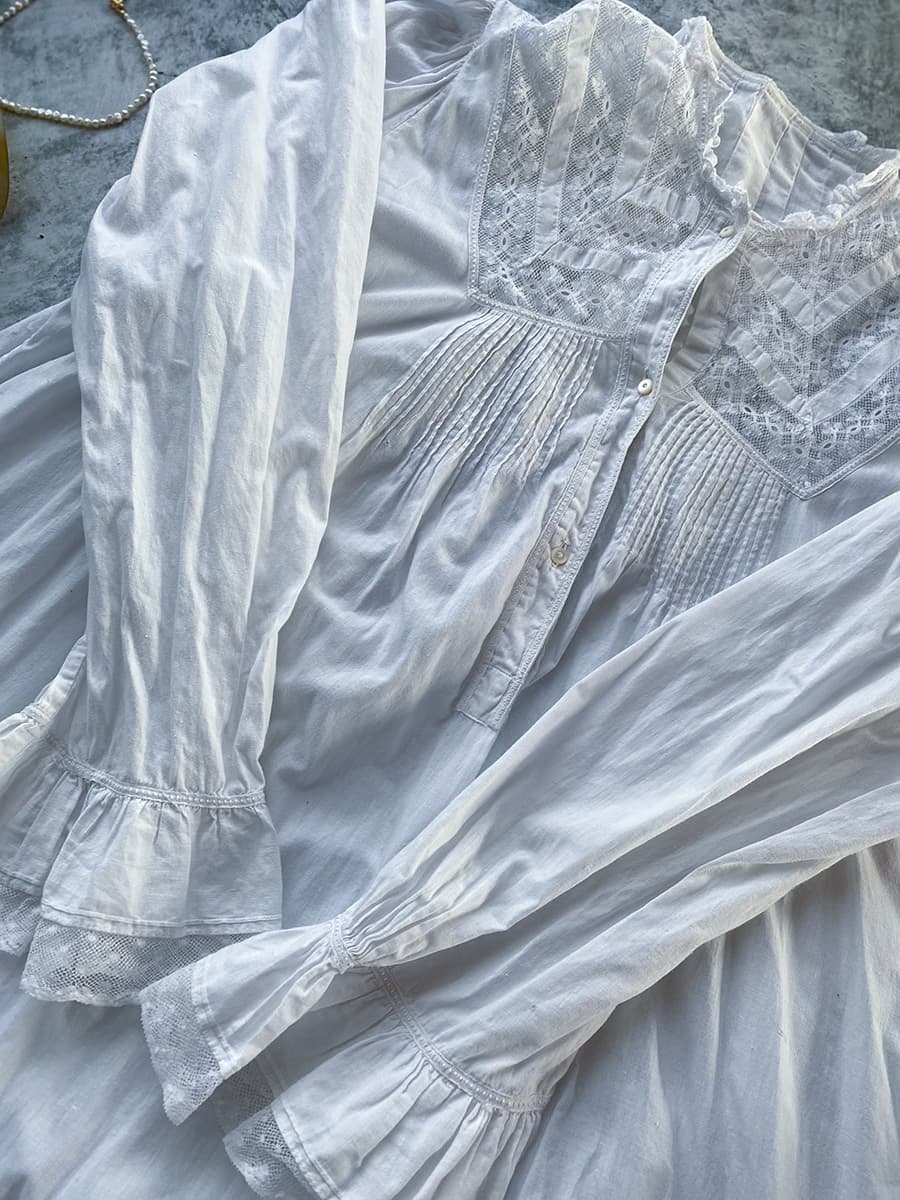 フランスアンティークナイトドレスアンティークワンピースエドワーディアンヴィクトリアンAntiqueFrenchEdwardianNightDress