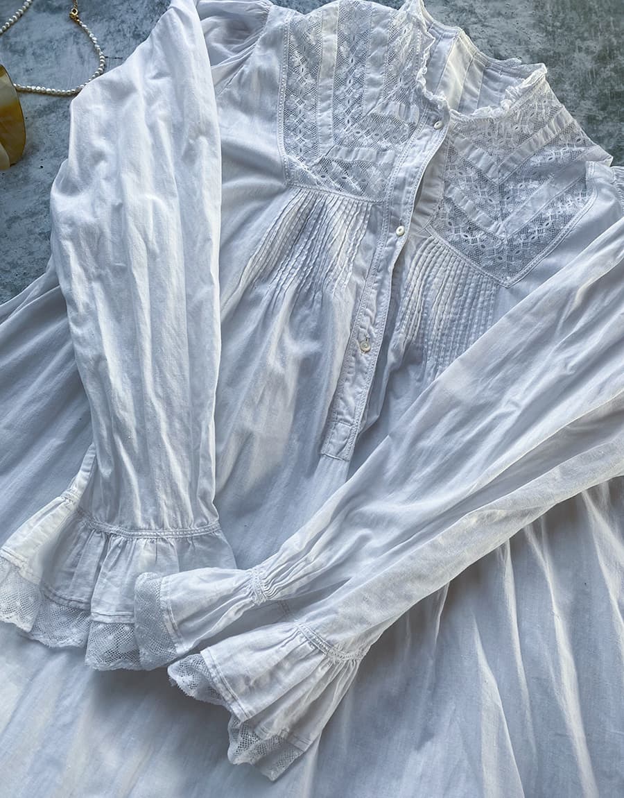 フランスアンティークナイトドレスアンティークワンピースエドワーディアンヴィクトリアンAntiqueFrenchEdwardianNightDress